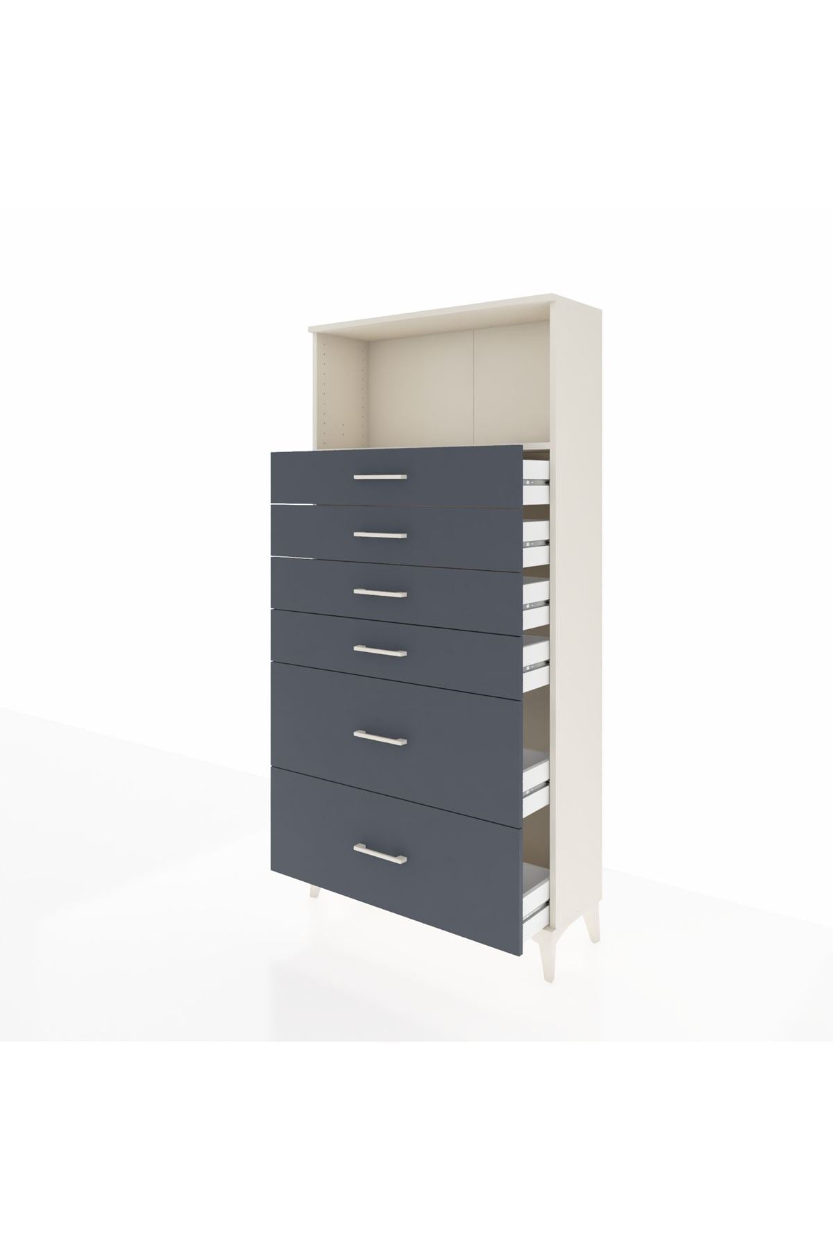 Arges Dolap Tek Raflı 6 Çekmeceli 88x30x182 Aytaşı-Antrasit