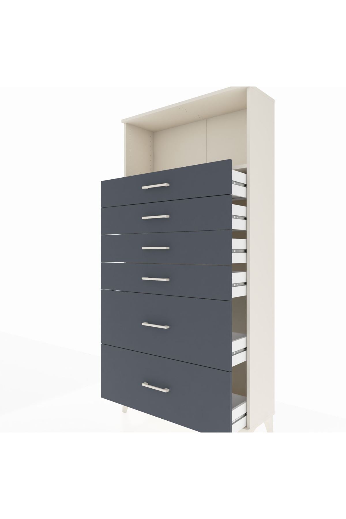 Arges Dolap Tek Raflı 6 Çekmeceli 88x30x182 Aytaşı-Antrasit