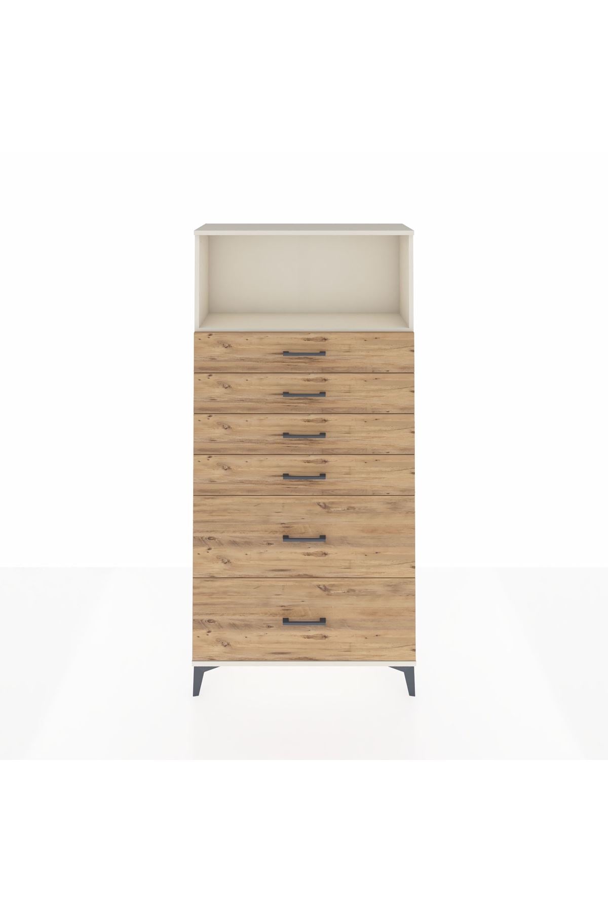 Arges Dolap Tek Raflı 6 Çekmeceli 88x30x182 Aytaşı-Çam