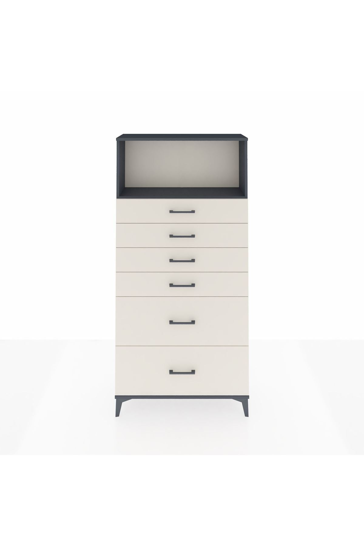 Arges Dolap Tek Raflı 6 Çekmeceli 88x30x182 Antrasit-Aytaşı