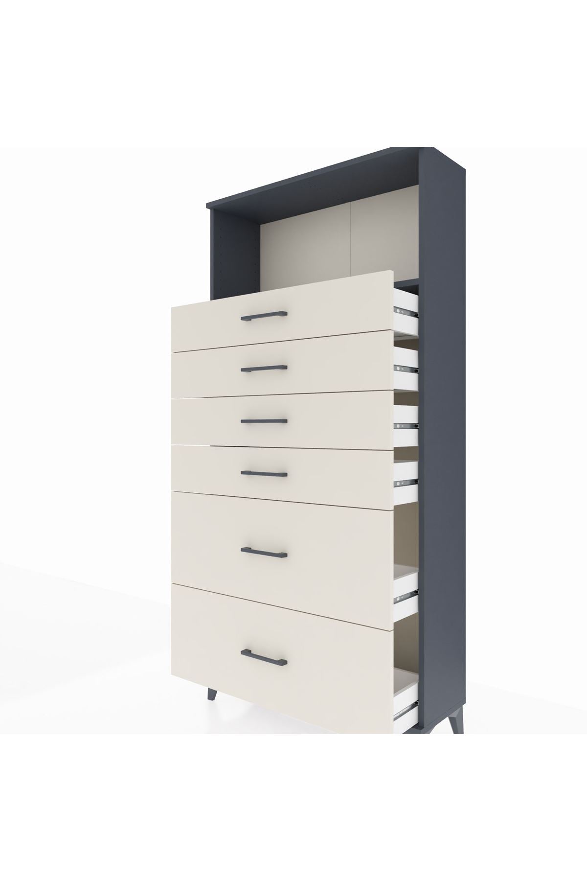 Arges Dolap Tek Raflı 6 Çekmeceli 88x30x182 Antrasit-Aytaşı