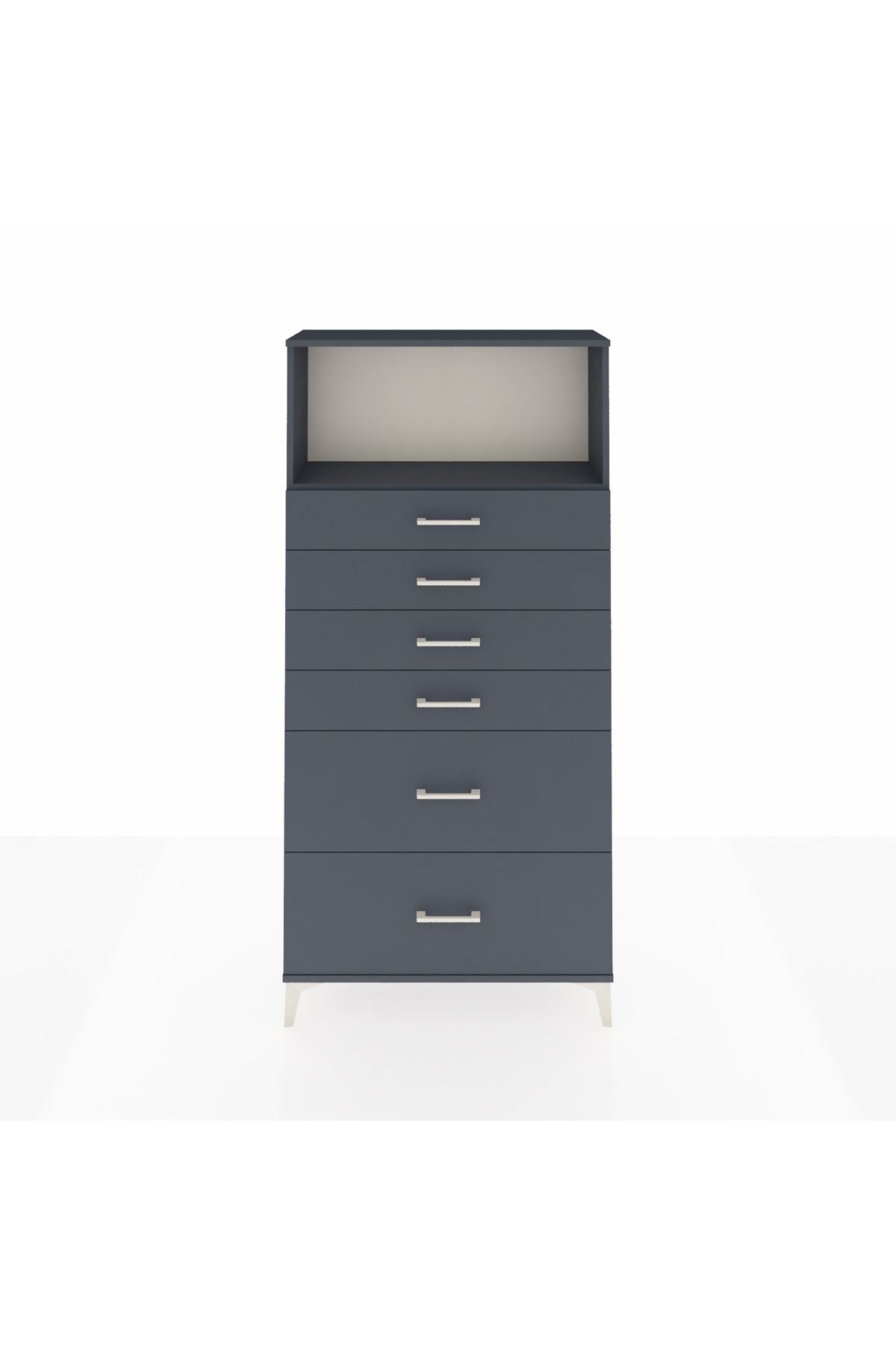 Arges Dolap Tek Raflı 6 Çekmeceli 88x30x182 Antrasit-Antrasit