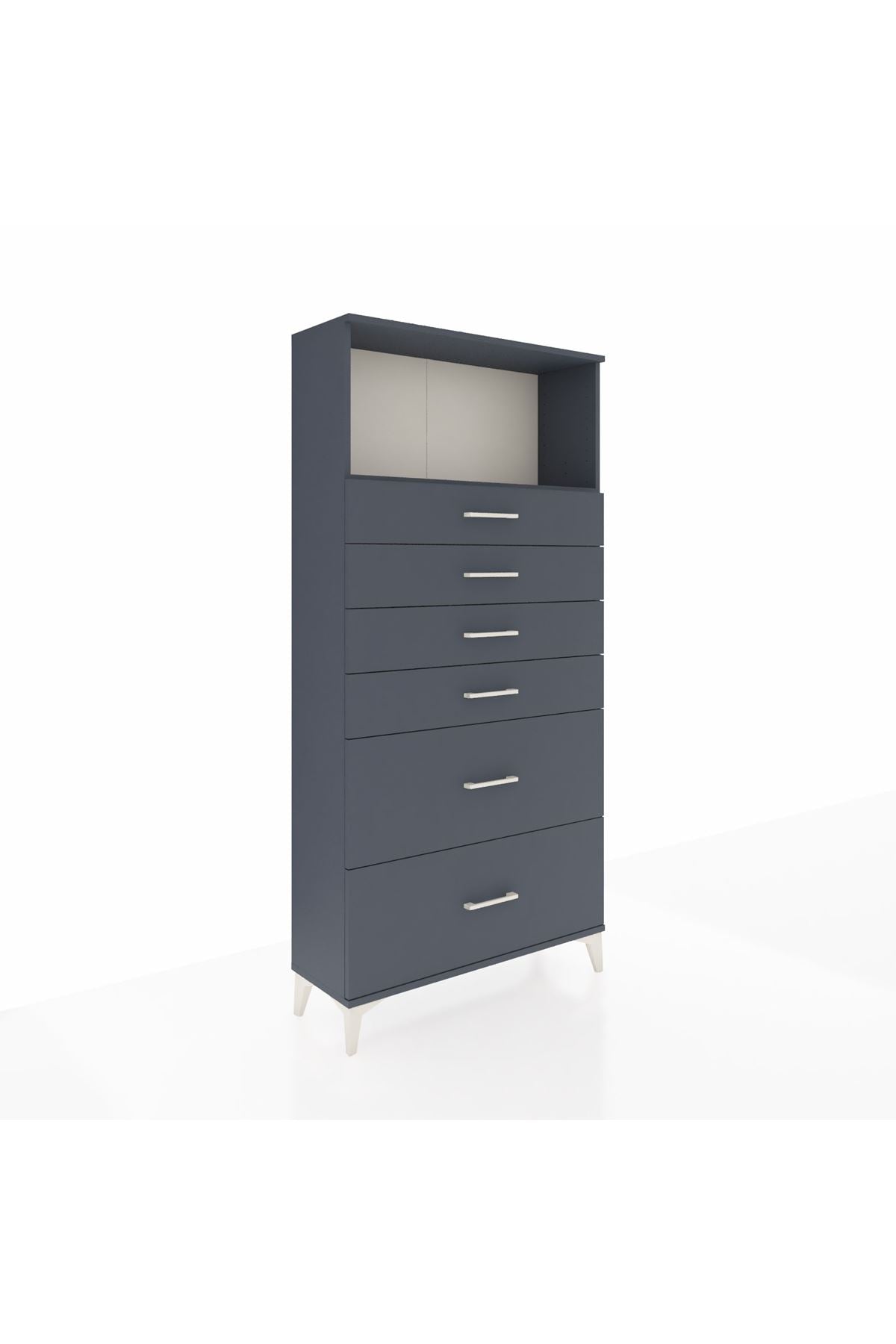 Arges Dolap Tek Raflı 6 Çekmeceli 88x30x182 Antrasit-Antrasit