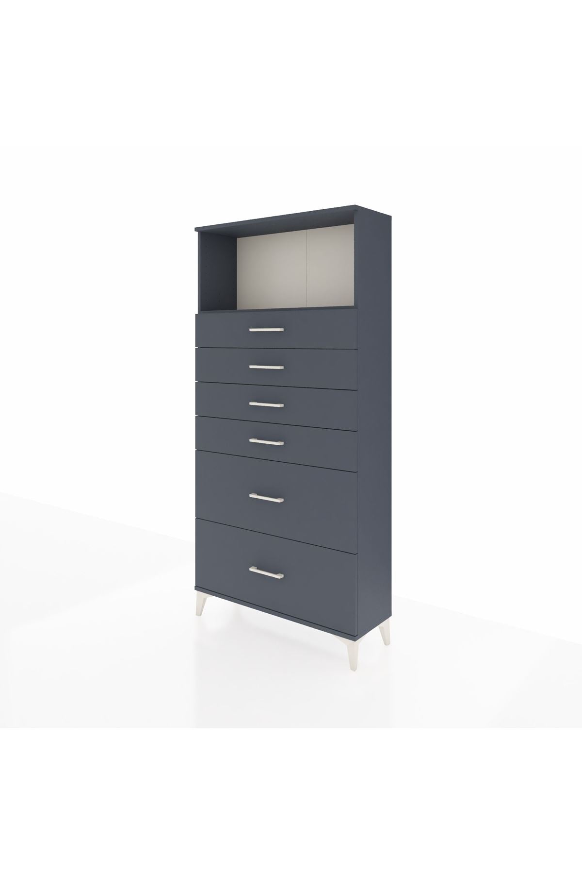 Arges Dolap Tek Raflı 6 Çekmeceli 88x30x182 Antrasit-Antrasit