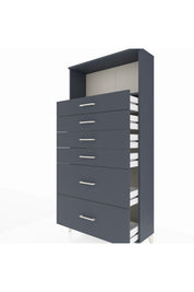 Arges Dolap Tek Raflı 6 Çekmeceli 88x30x182 Antrasit-Antrasit