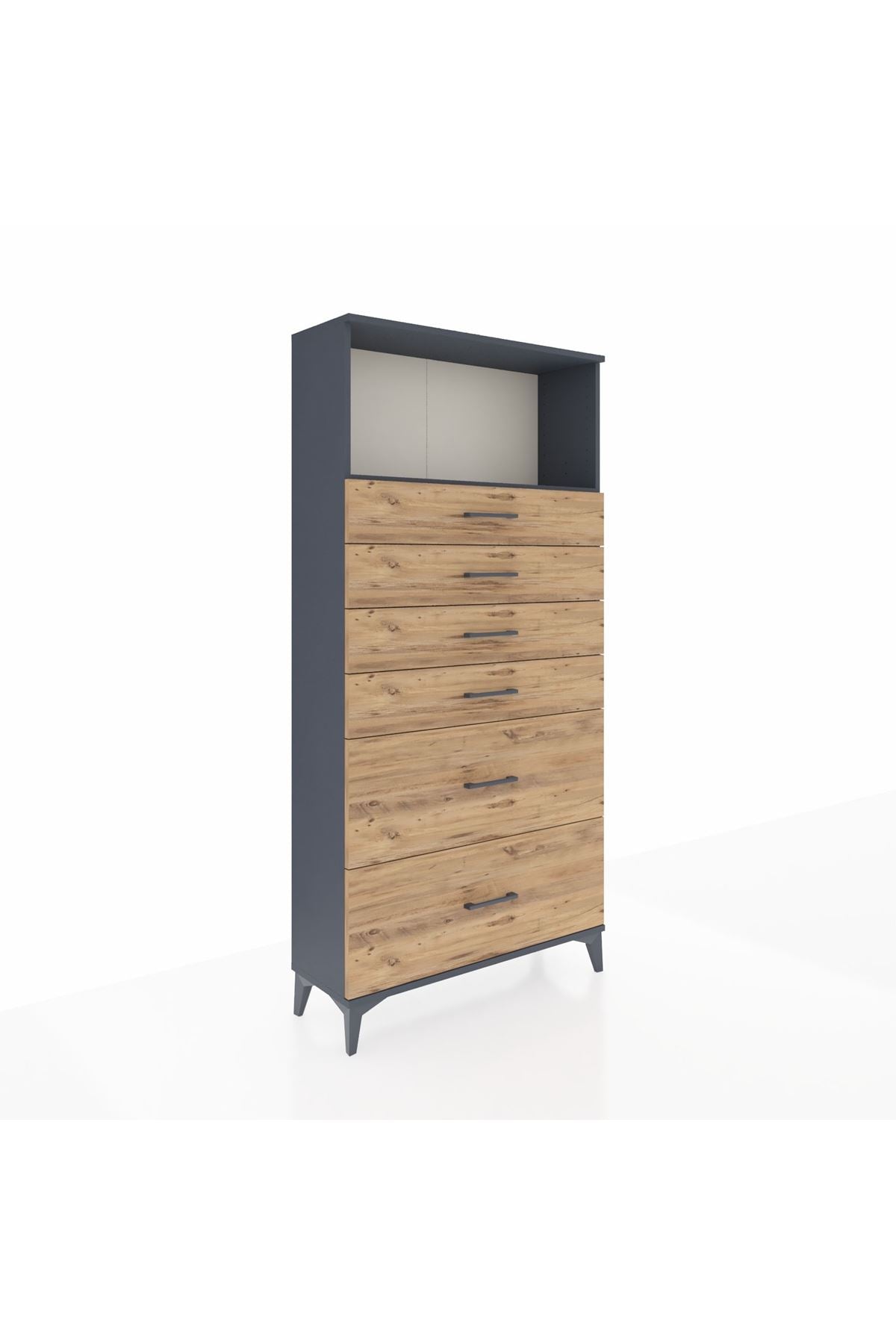 Arges Dolap Tek Raflı 6 Çekmeceli 88x30x182 Antrasit-Çam