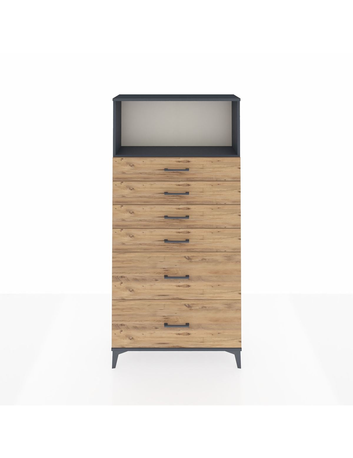 Arges Dolap Tek Raflı 6 Çekmeceli 88x30x182 Antrasit-Çam