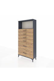 Arges Dolap Tek Raflı 6 Çekmeceli 88x30x182 Antrasit-Çam