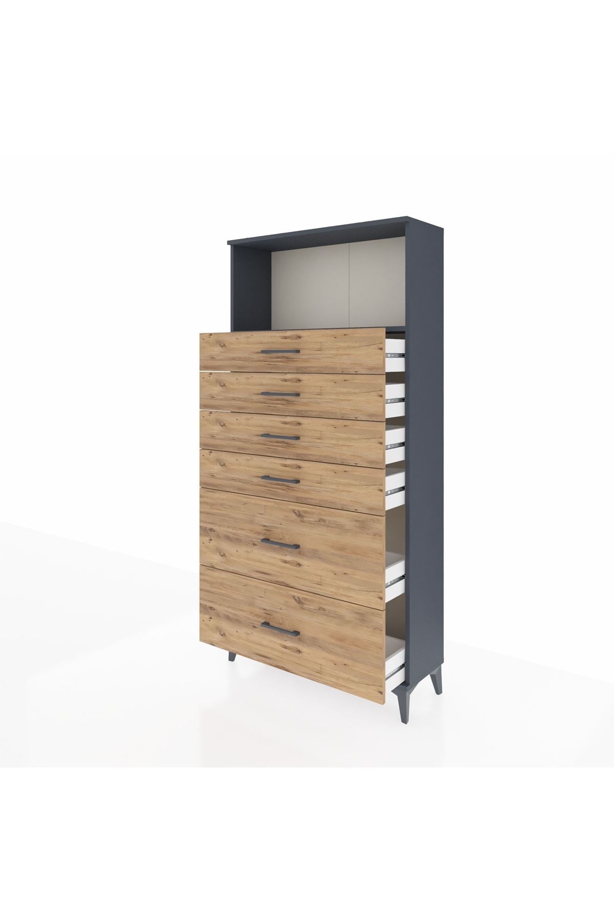 Arges Dolap Tek Raflı 6 Çekmeceli 88x30x182 Antrasit-Çam