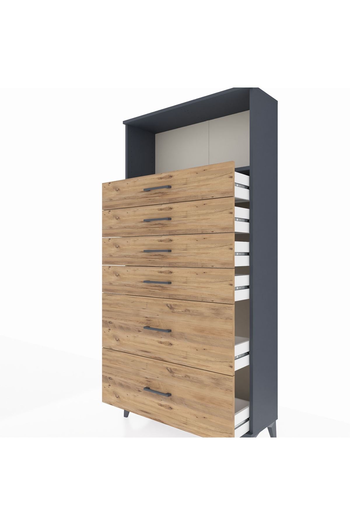 Arges Dolap Tek Raflı 6 Çekmeceli 88x30x182 Antrasit-Çam