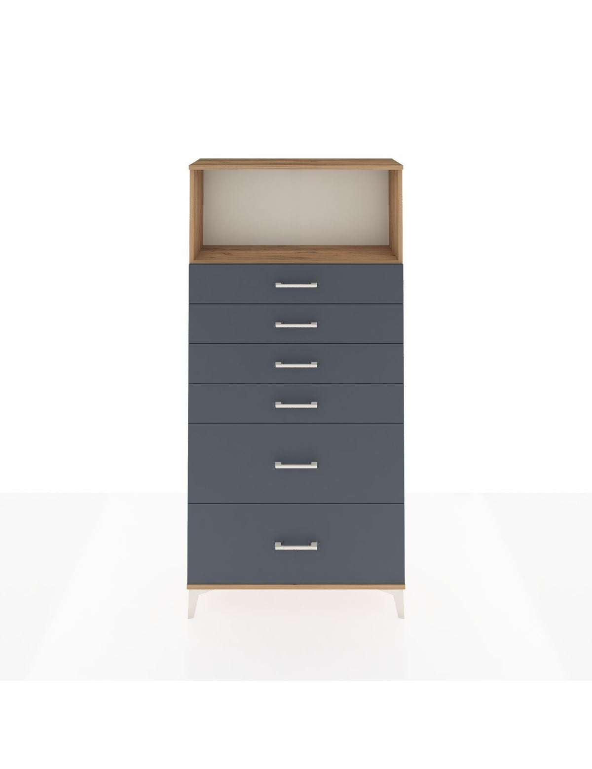 Arges Dolap Tek Raflı 6 Çekmeceli 88x30x182 Çam-Antrasit