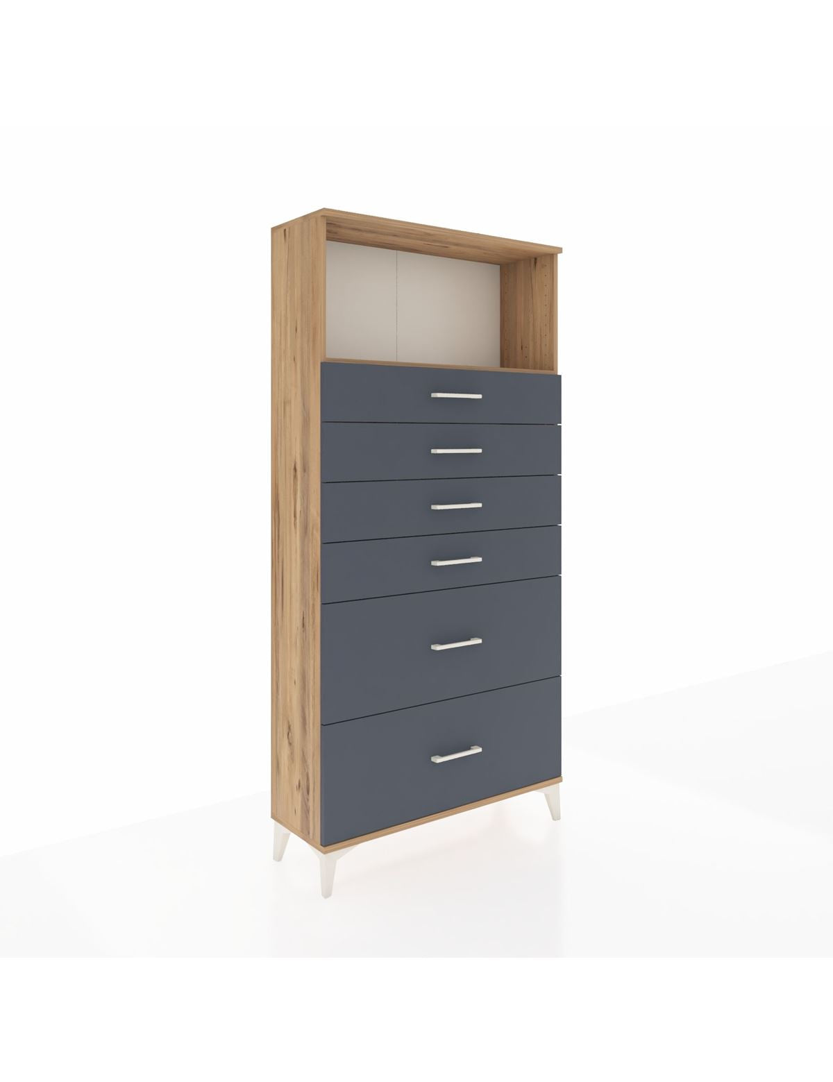 Arges Dolap Tek Raflı 6 Çekmeceli 88x30x182 Çam-Antrasit