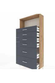 Arges Dolap Tek Raflı 6 Çekmeceli 88x30x182 Çam-Antrasit