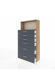 Arges Dolap Tek Raflı 6 Çekmeceli 88x30x182 Çam-Antrasit