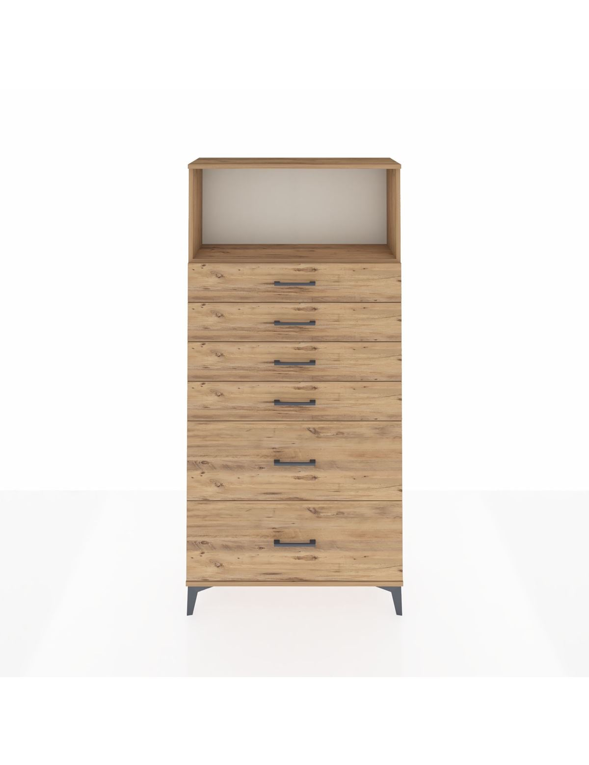 Arges Dolap Tek Raflı 6 Çekmeceli 88x30x182 Çam-Çam