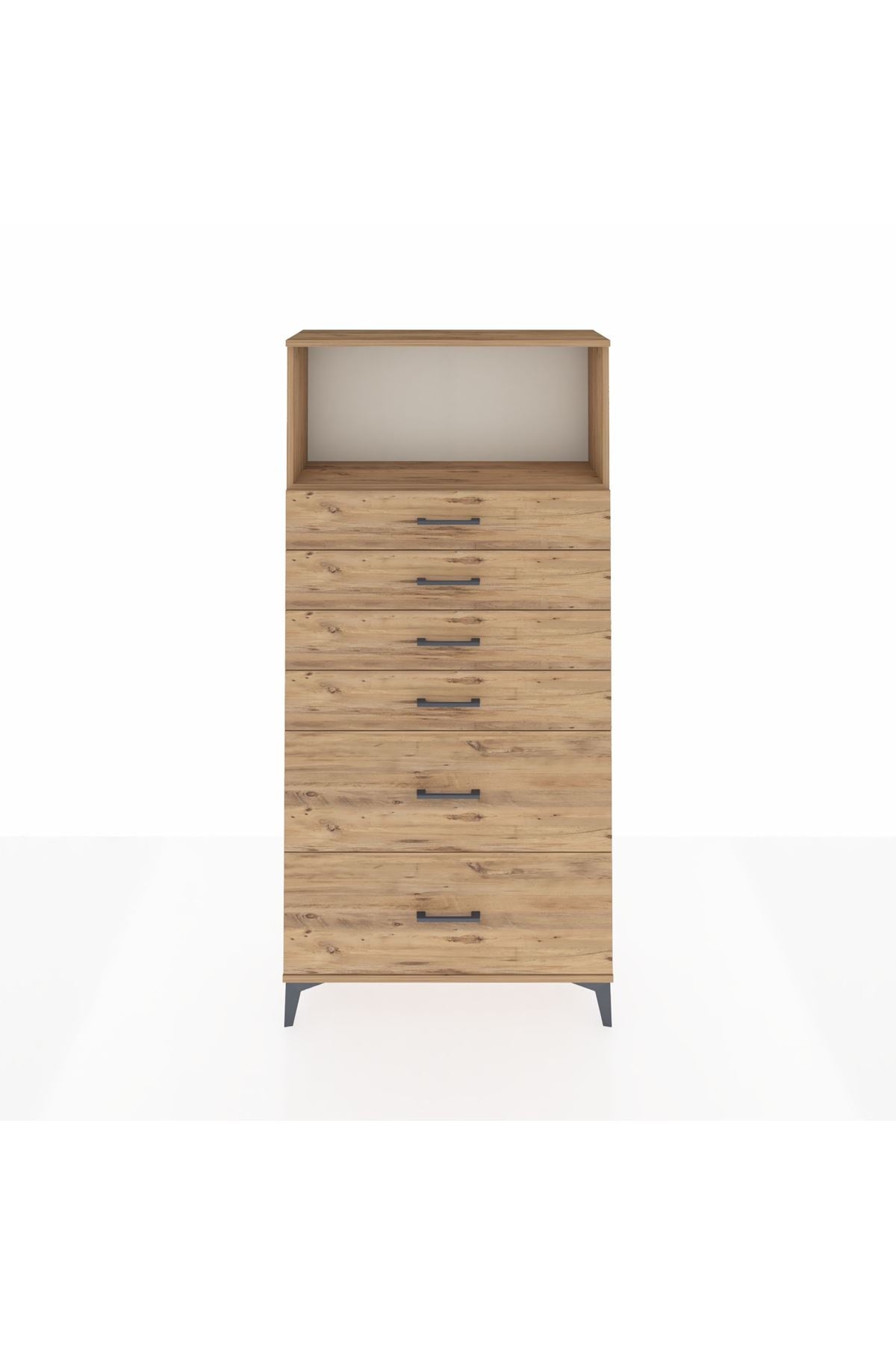 Arges Dolap Tek Raflı 6 Çekmeceli 88x30x182 Çam-Çam
