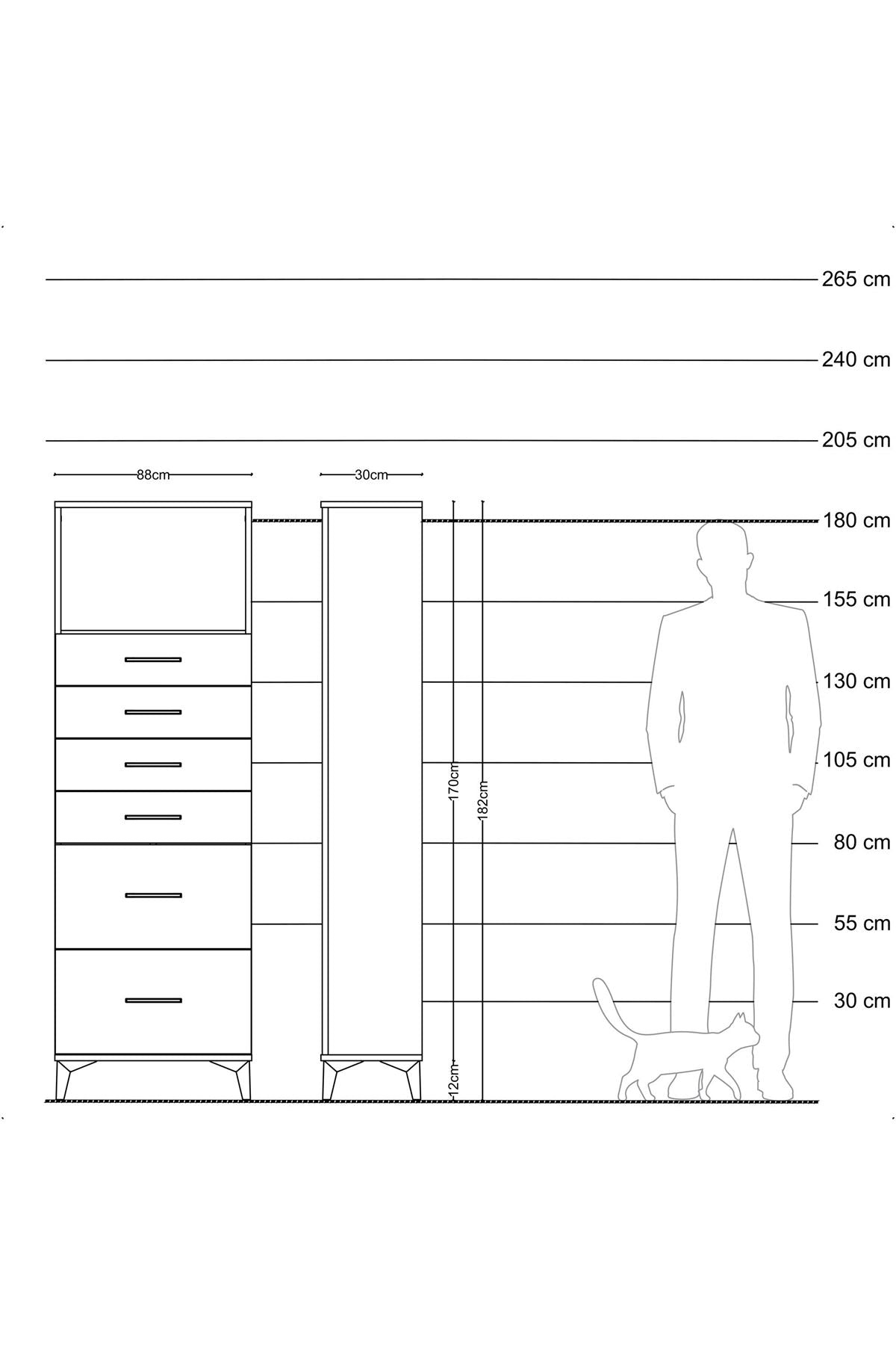 Arges Dolap Tek Raflı 6 Çekmeceli 88x30x182 Çam-Antrasit