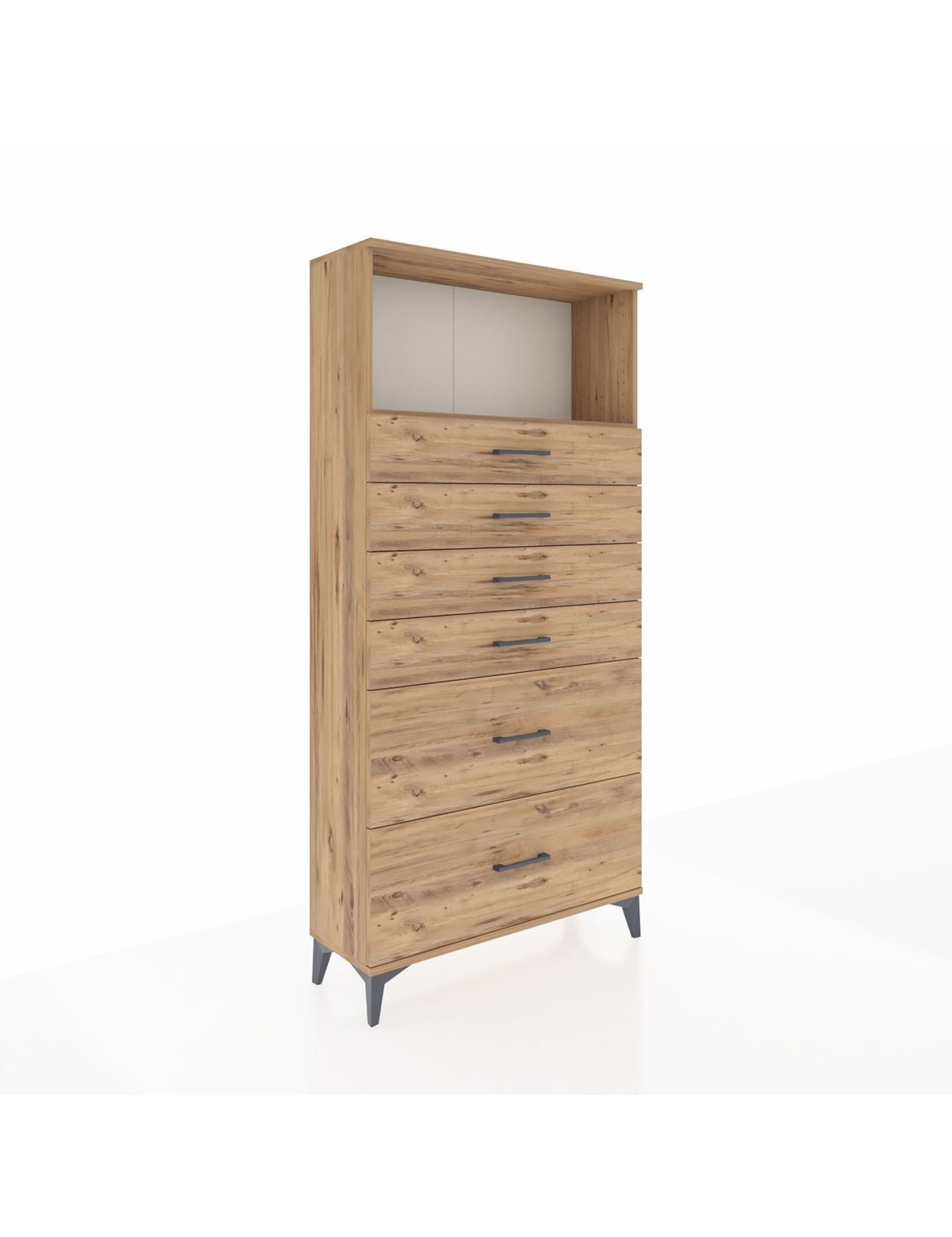 Arges Dolap Tek Raflı 6 Çekmeceli 88x30x182 Çam-Çam