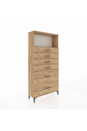Arges Dolap Tek Raflı 6 Çekmeceli 88x30x182 Çam-Çam