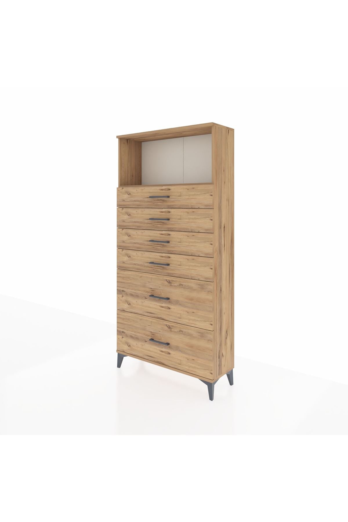 Arges Dolap Tek Raflı 6 Çekmeceli 88x30x182 Çam-Çam