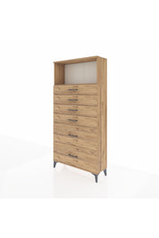 Arges Dolap Tek Raflı 6 Çekmeceli 88x30x182 Çam-Çam