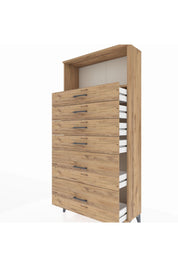 Arges Dolap Tek Raflı 6 Çekmeceli 88x30x182 Çam-Çam