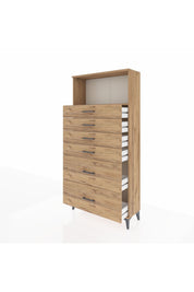 Arges Dolap Tek Raflı 6 Çekmeceli 88x30x182 Çam-Çam