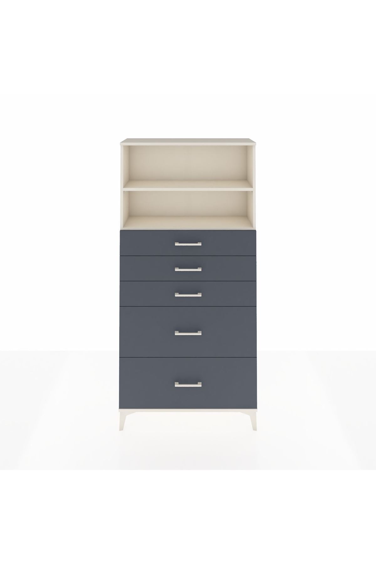 Arges Dolap 2 Raflı 5 Çekmeceli 88x30x182 Aytaşı-Antrasit