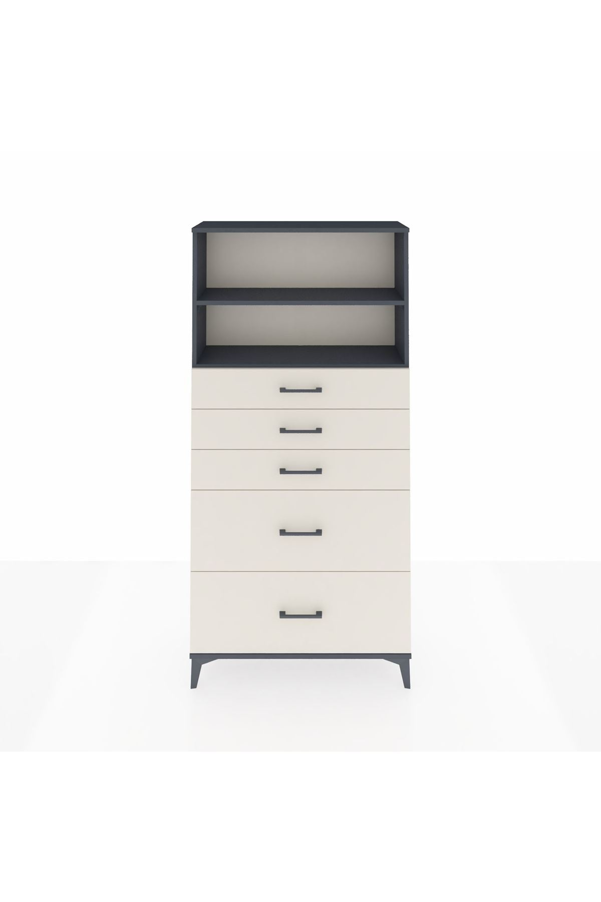 Arges Dolap 2 Raflı 5 Çekmeceli 88x30x182 Antrasit-Aytaşı