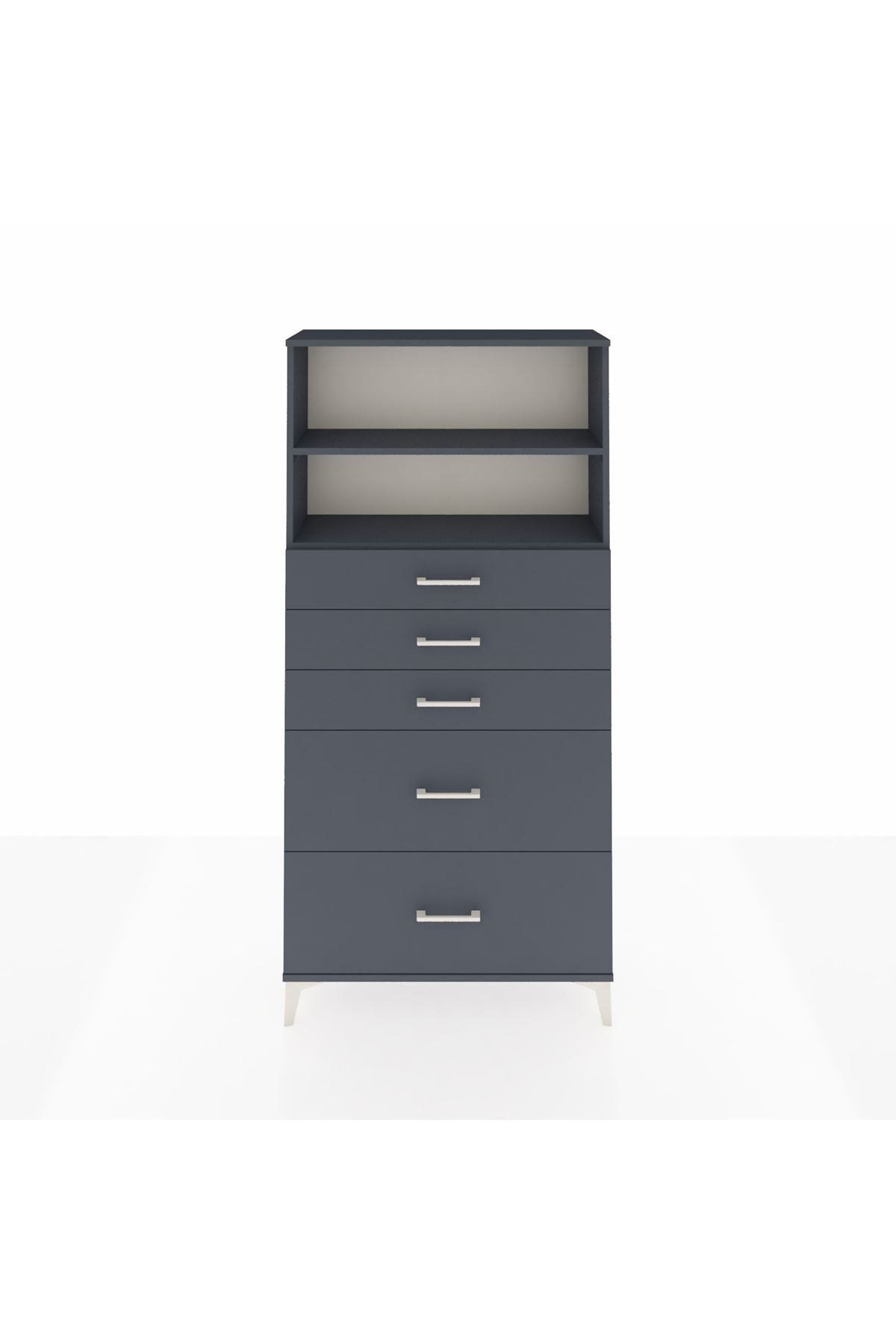 Arges Dolap 2 Raflı 5 Çekmeceli 88x30x182 Antrasit-Antrasit