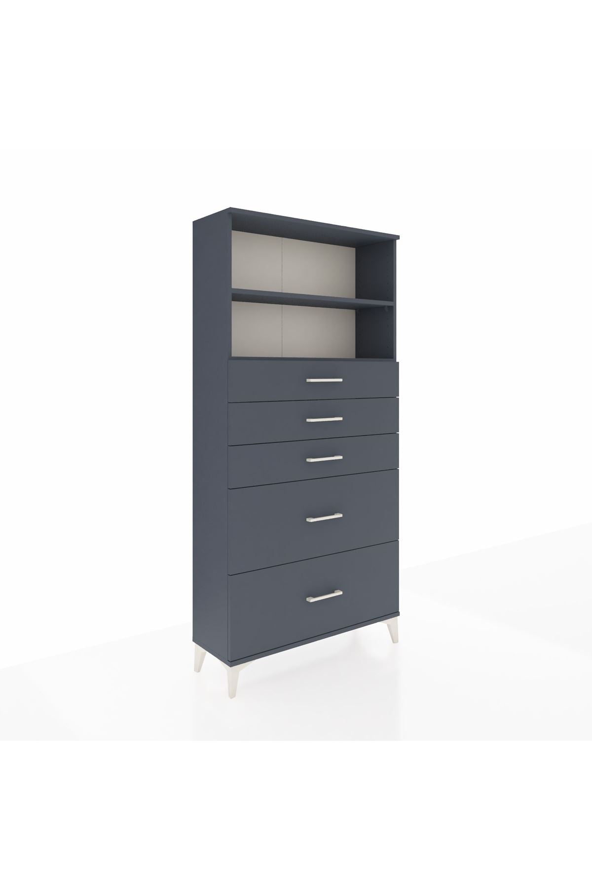 Arges Dolap 2 Raflı 5 Çekmeceli 88x30x182 Antrasit-Antrasit