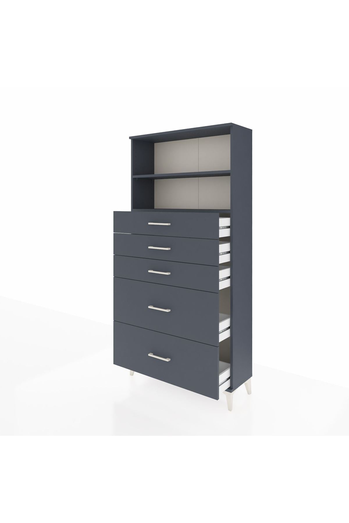 Arges Dolap 2 Raflı 5 Çekmeceli 88x30x182 Antrasit-Antrasit