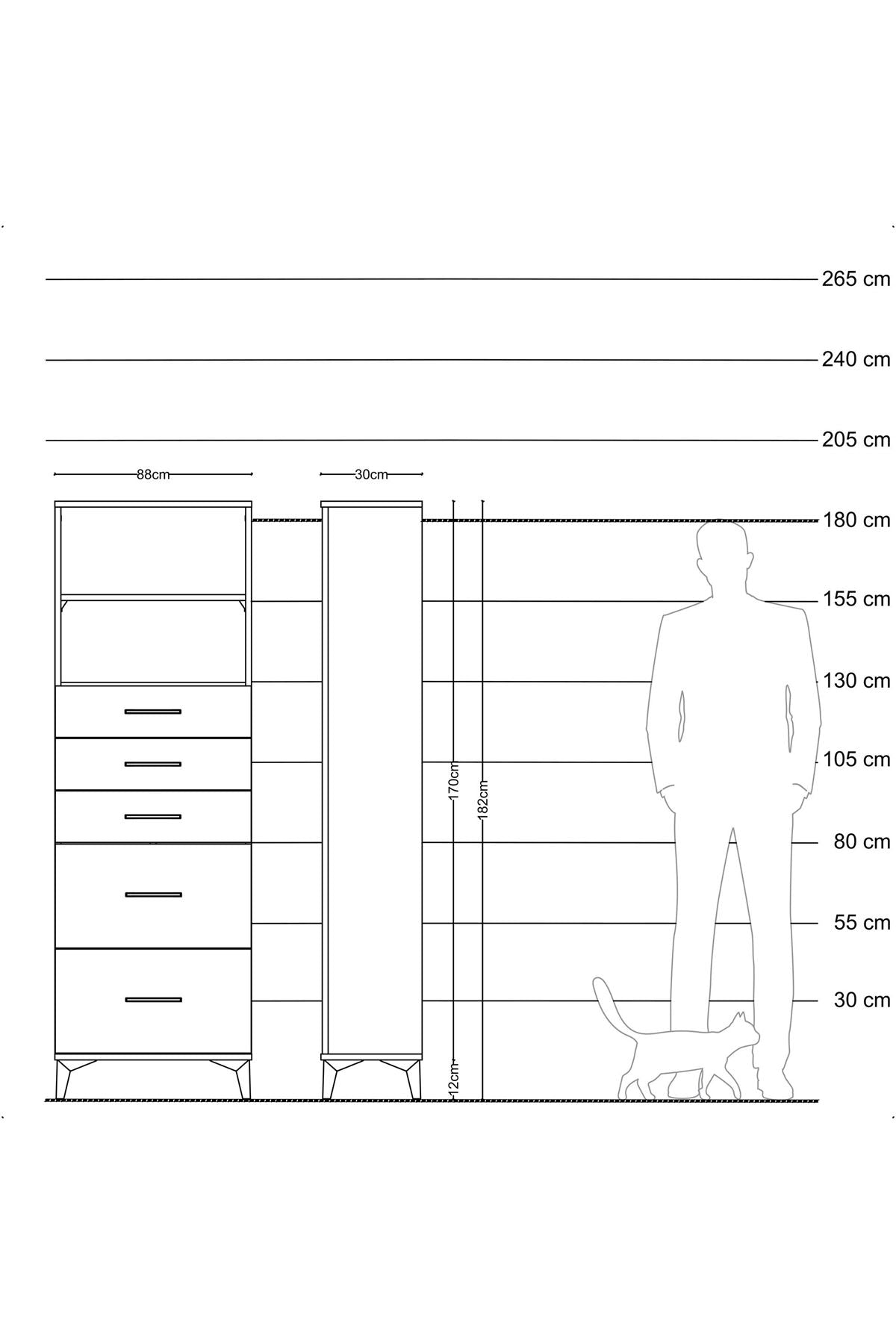 Arges Dolap 2 Raflı 5 Çekmeceli 88x30x182 Antrasit-Antrasit