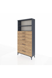 Arges Dolap 2 Raflı 5 Çekmeceli 88x30x182 Antrasit-Çam