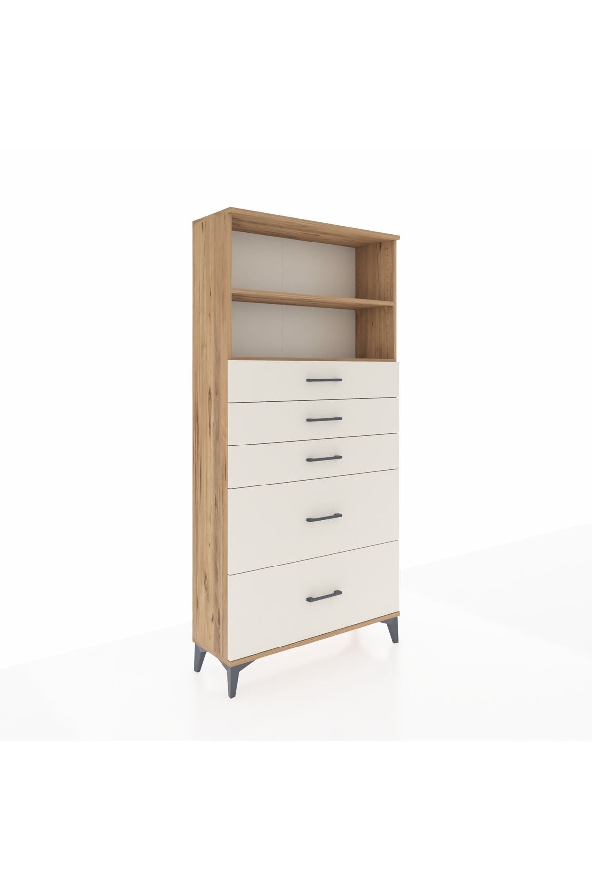 Arges Dolap 2 Raflı 5 Çekmeceli 88x30x182 Çam-Aytaşı