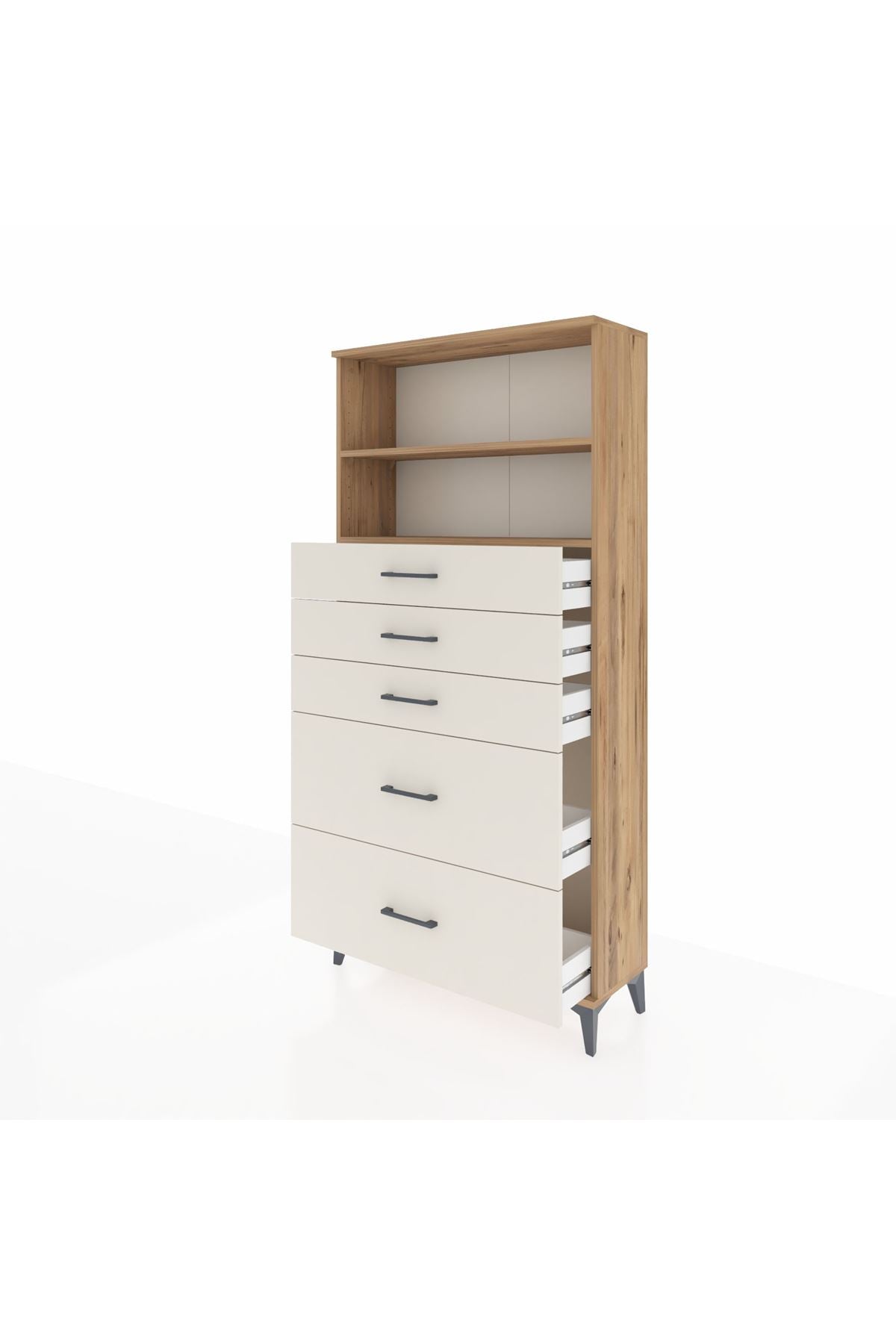 Arges Dolap 2 Raflı 5 Çekmeceli 88x30x182 Çam-Aytaşı