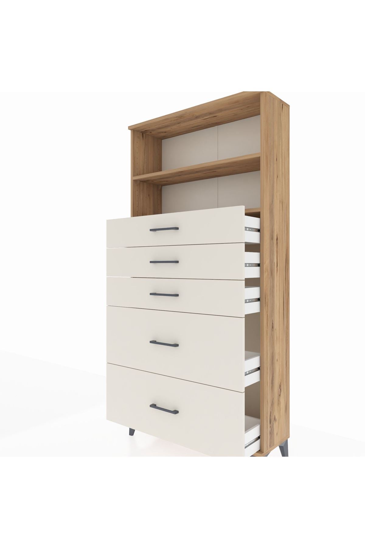 Arges Dolap 2 Raflı 5 Çekmeceli 88x30x182 Çam-Aytaşı