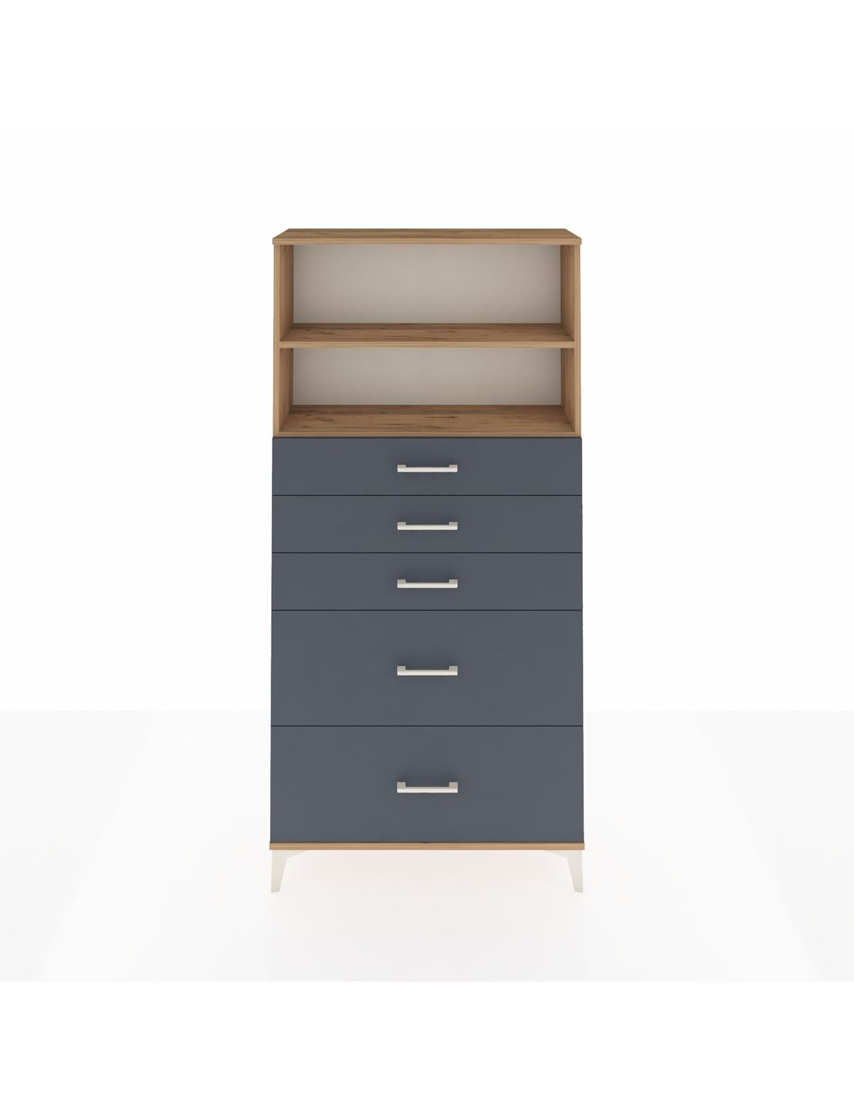 Arges Dolap 2 Raflı 5 Çekmeceli 88x30x182 Çam-Antrasit