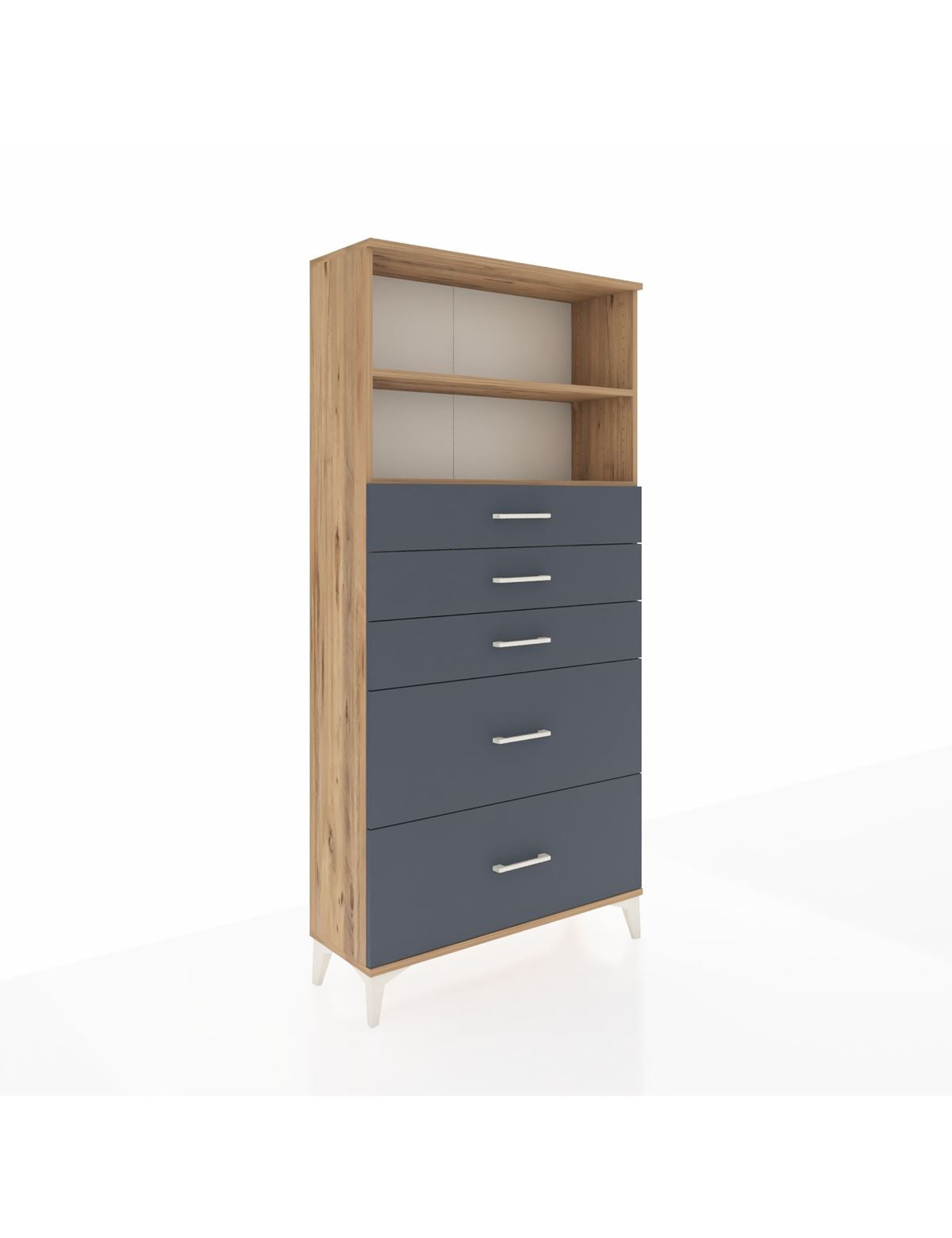 Arges Dolap 2 Raflı 5 Çekmeceli 88x30x182 Çam-Antrasit