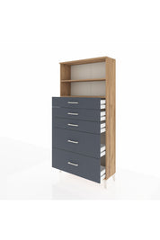 Arges Dolap 2 Raflı 5 Çekmeceli 88x30x182 Çam-Antrasit