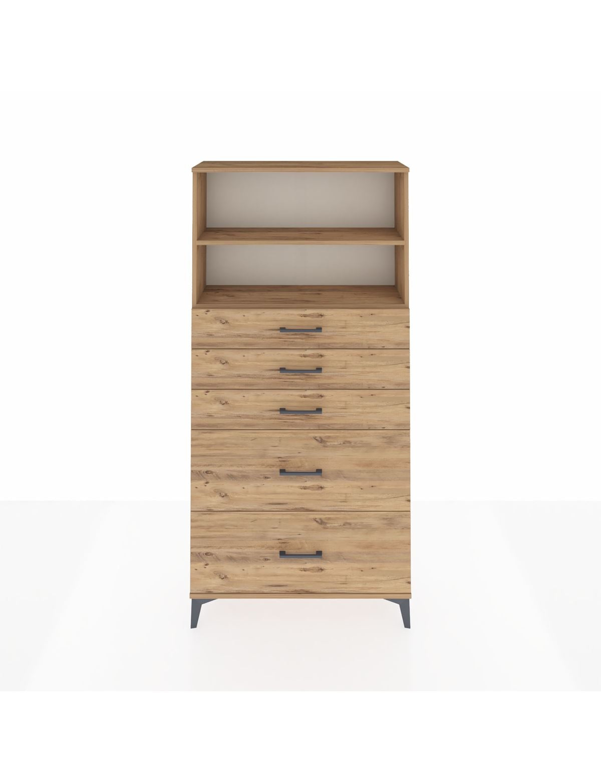 Arges Dolap 2 Raflı 5 Çekmeceli 88x30x182 Çam-Çam