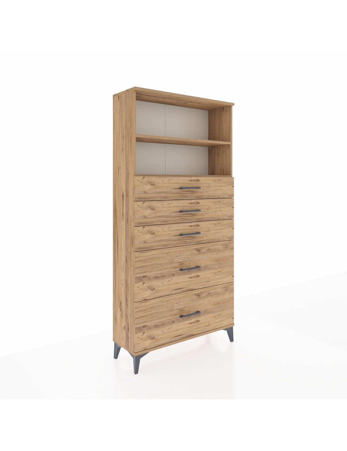 Arges Dolap 2 Raflı 5 Çekmeceli 88x30x182 Çam-Çam