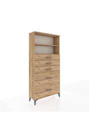 Arges Dolap 2 Raflı 5 Çekmeceli 88x30x182 Çam-Çam