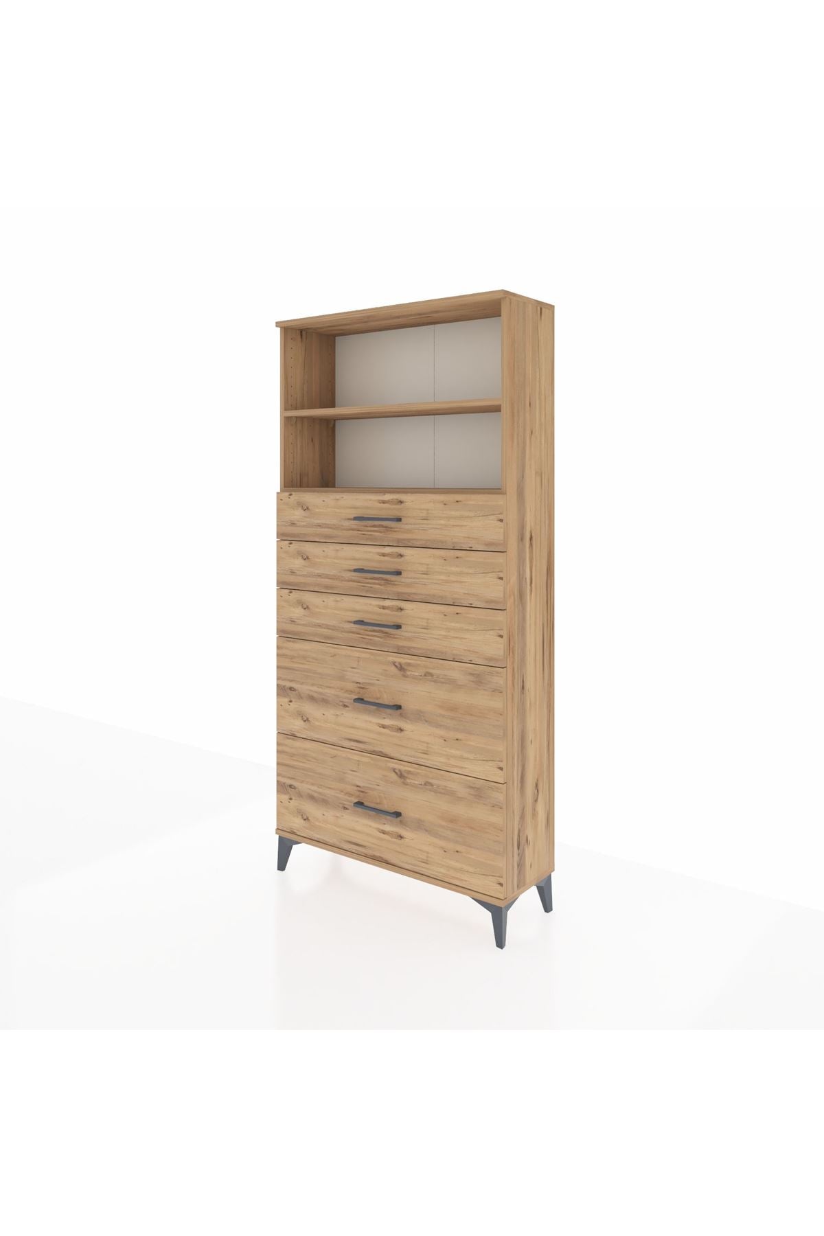 Arges Dolap 2 Raflı 5 Çekmeceli 88x30x182 Çam-Çam