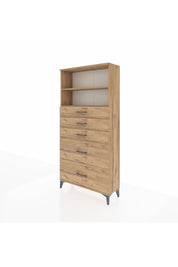 Arges Dolap 2 Raflı 5 Çekmeceli 88x30x182 Çam-Çam