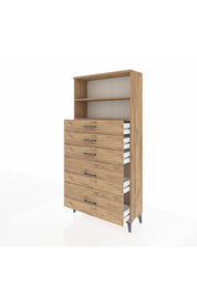 Arges Dolap 2 Raflı 5 Çekmeceli 88x30x182 Çam-Çam