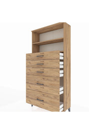 Arges Dolap 2 Raflı 5 Çekmeceli 88x30x182 Çam-Çam