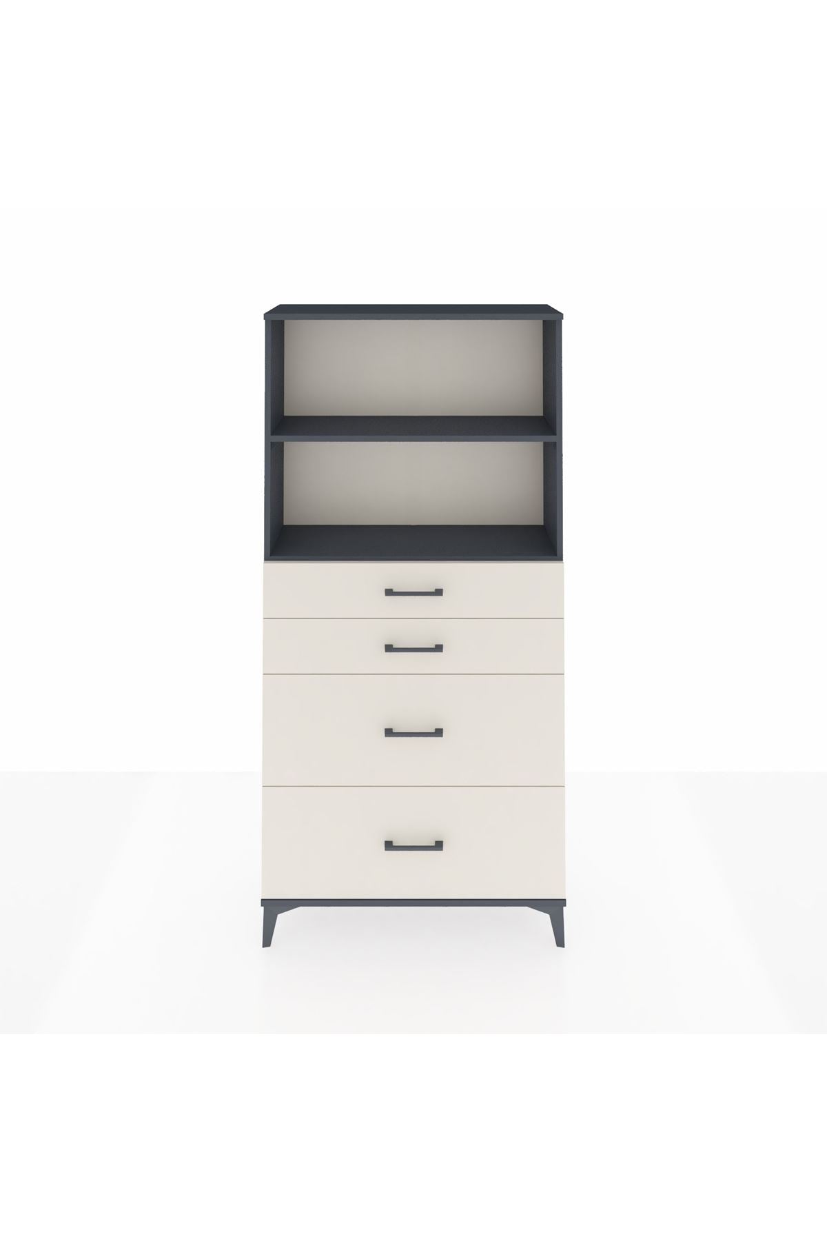 Arges Dolap 2 Raflı 4 Çekmeceli 88x30x182 Antrasit-Aytaşı