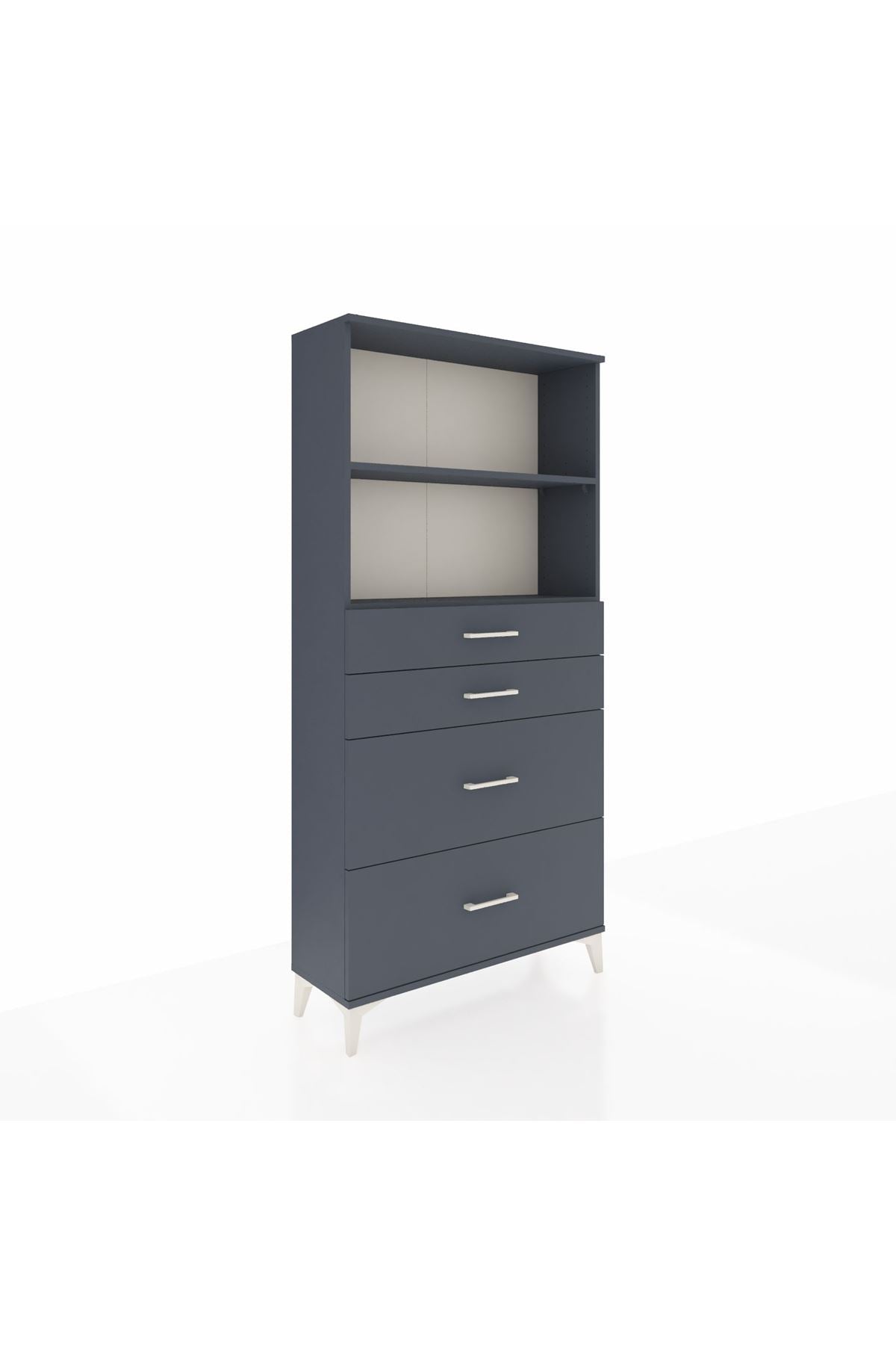 Arges Dolap 2 Raflı 4 Çekmeceli 88x30x182 Antrasit-Antrasit