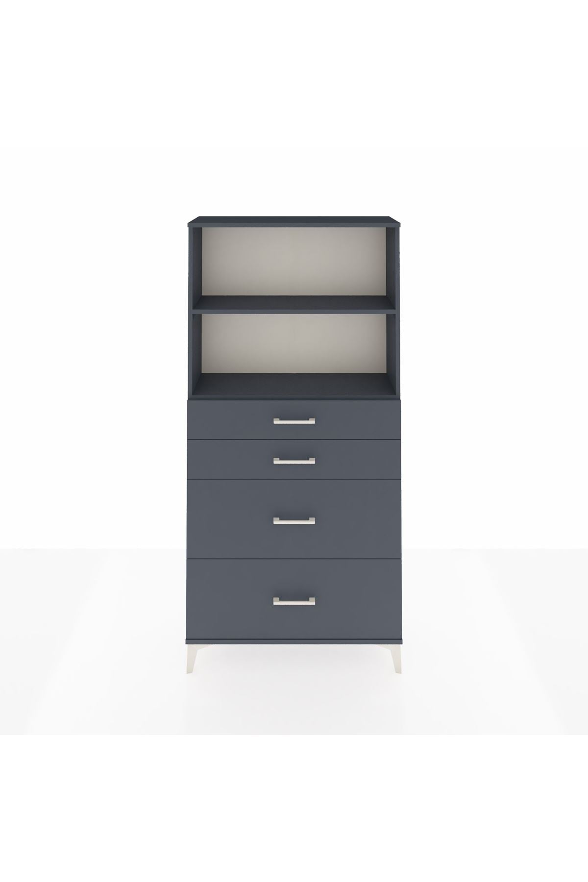 Arges Dolap 2 Raflı 4 Çekmeceli 88x30x182 Antrasit-Antrasit